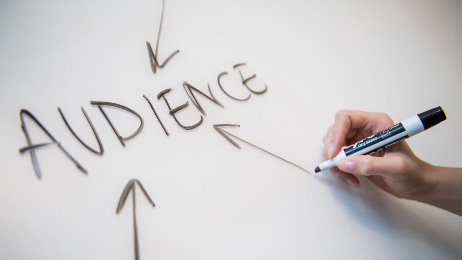 whiteboard with word audience written on it