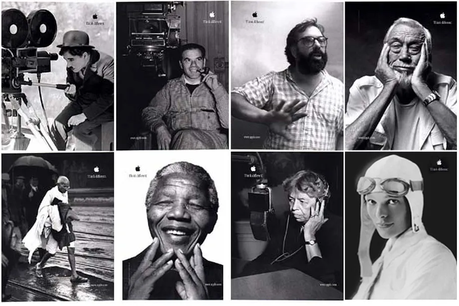 A vintage-style brand marketing photo featuring a diverse group of people.