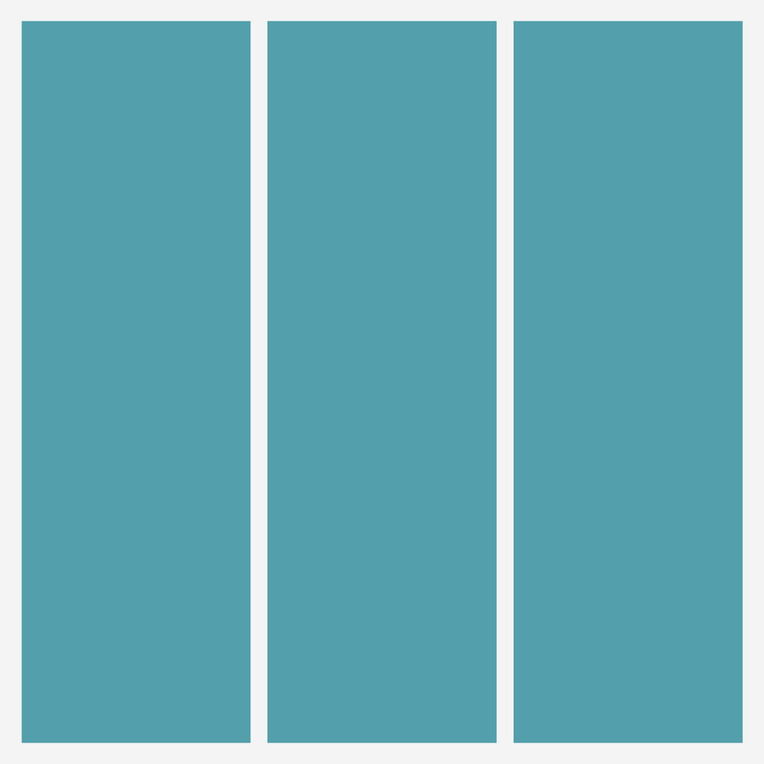 A simple graphic featuring three vertical teal rectangles arranged side by side against a white background.