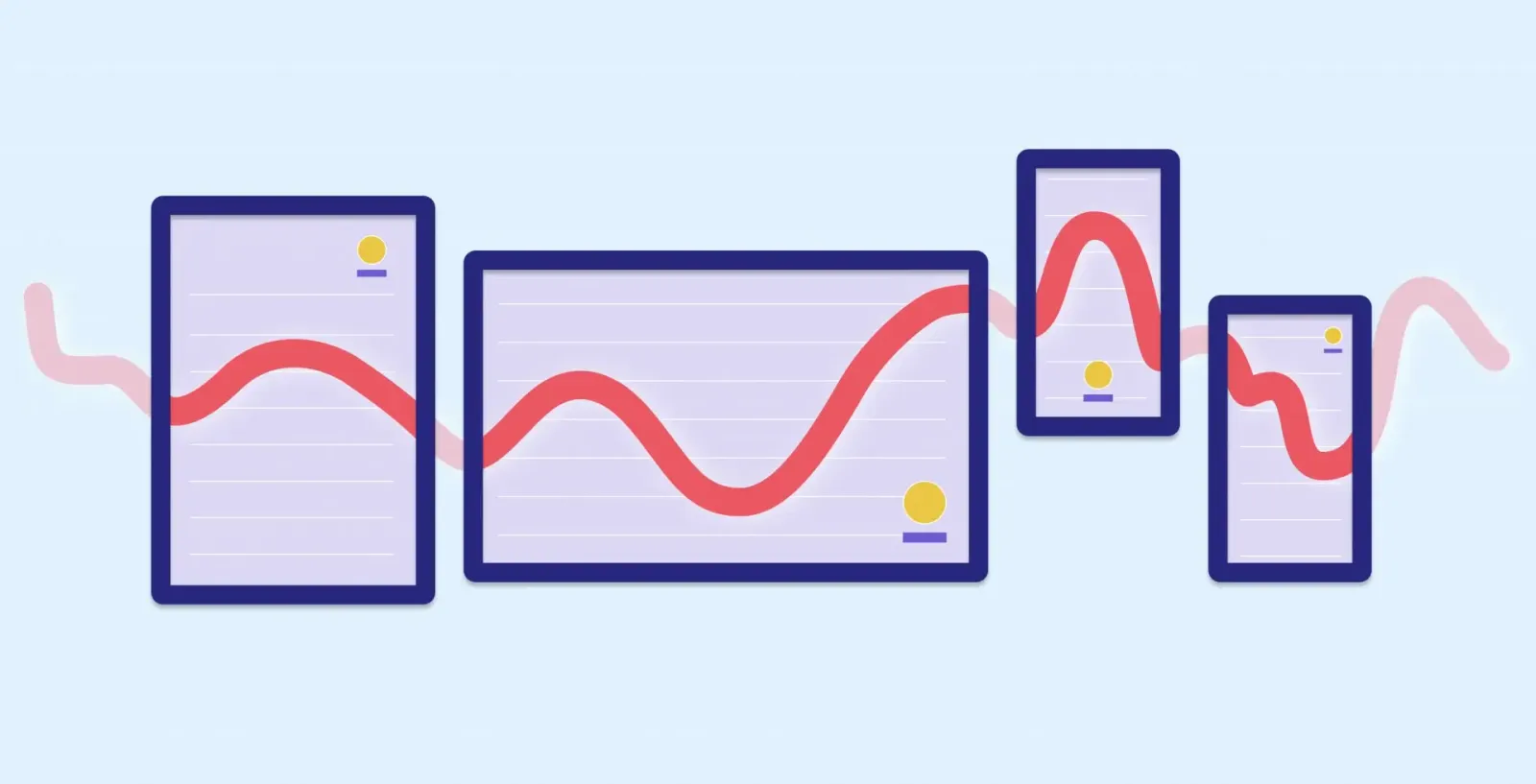 A collection of mobile devices displaying digital brand marketing graphs.