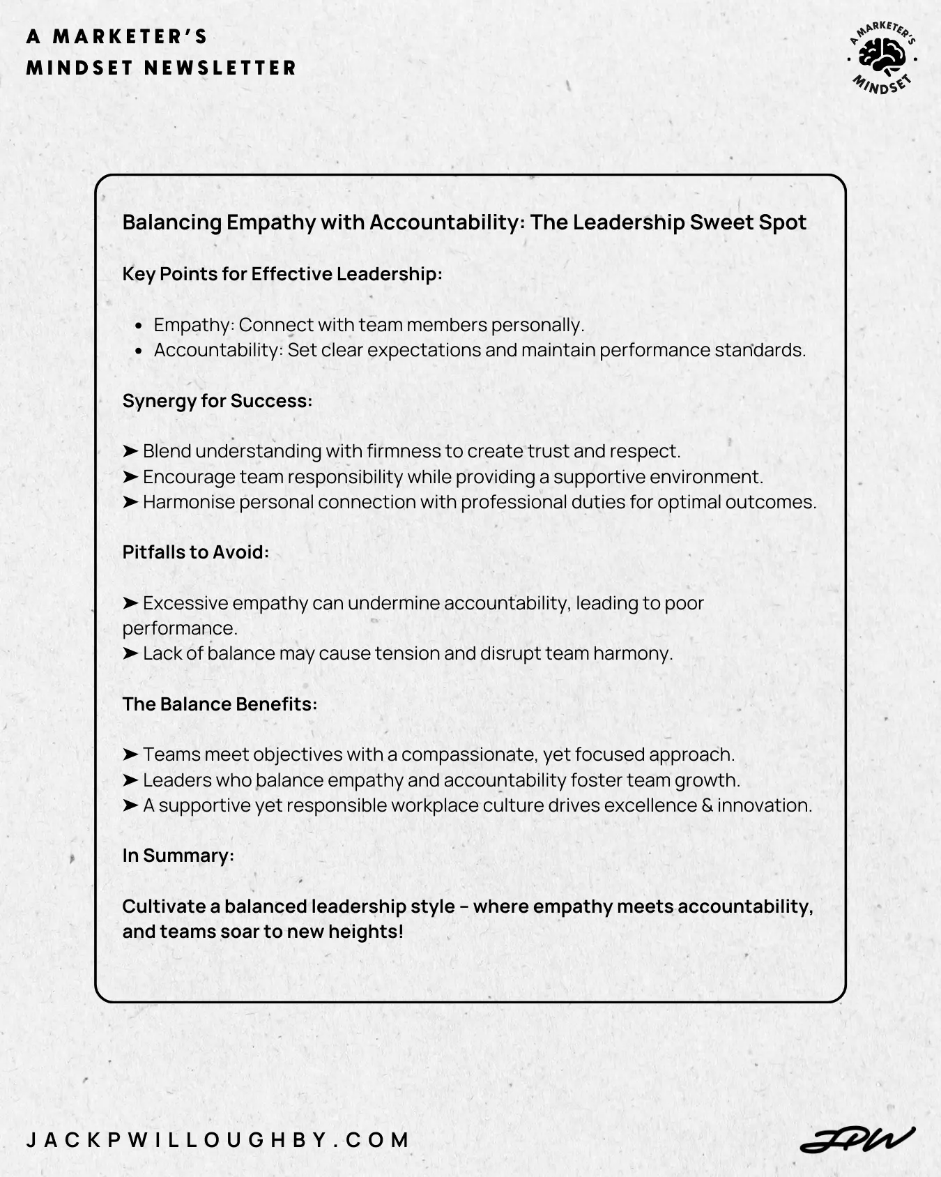 Summary infographic of balancing empathy and accountability as a leader