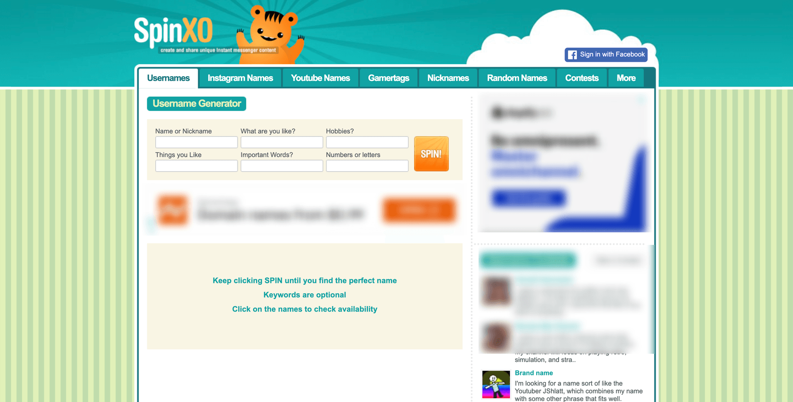 screenshot of SpinXO homepage