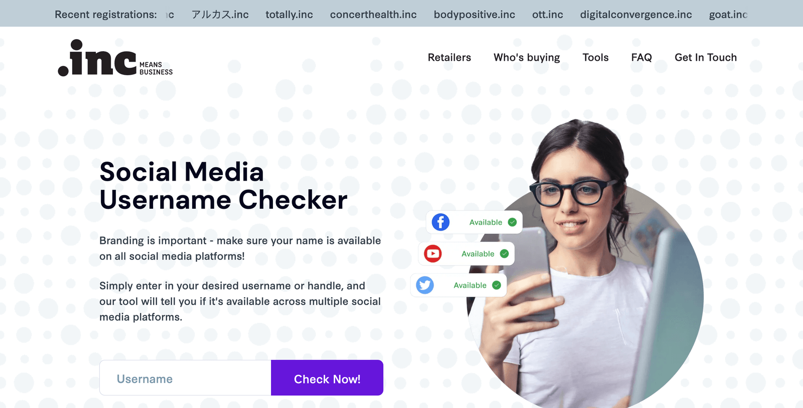 screenshot of Get INC homepage