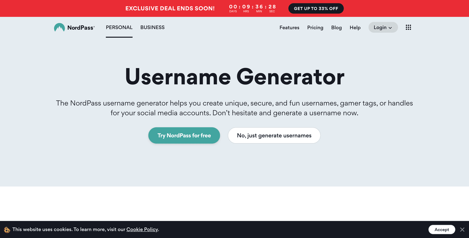 screenshot of NordPass homepage