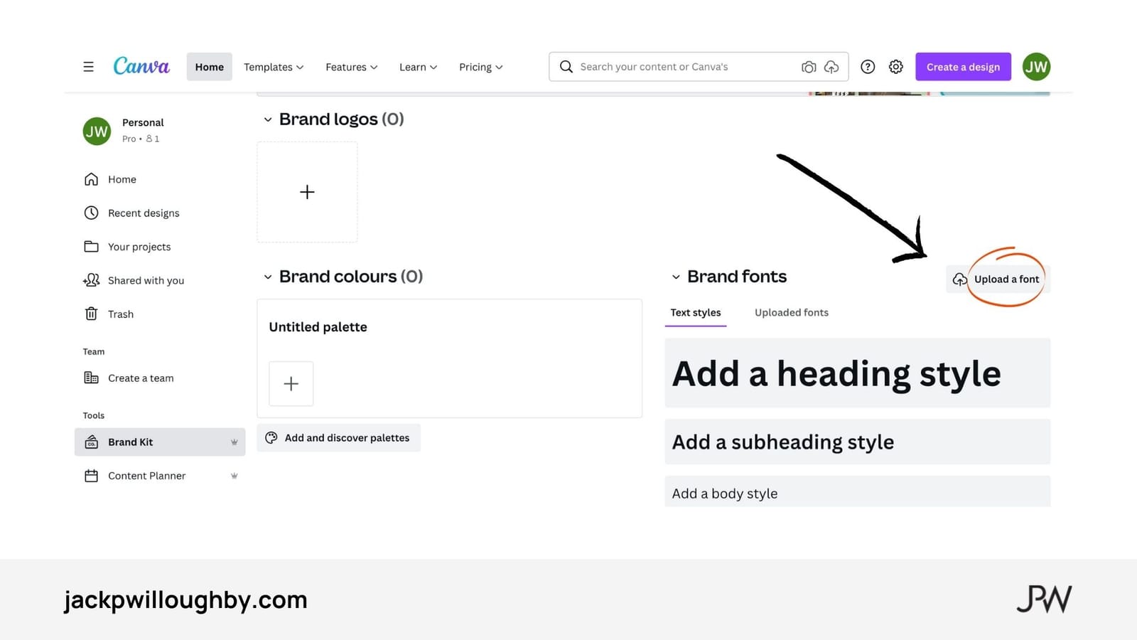 Screenshot of Canva's brand kit area