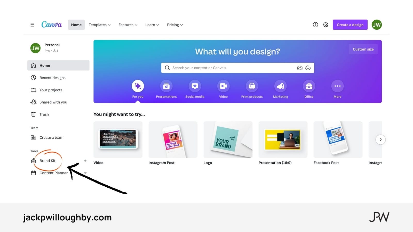 screenshot of Canva.com homepage