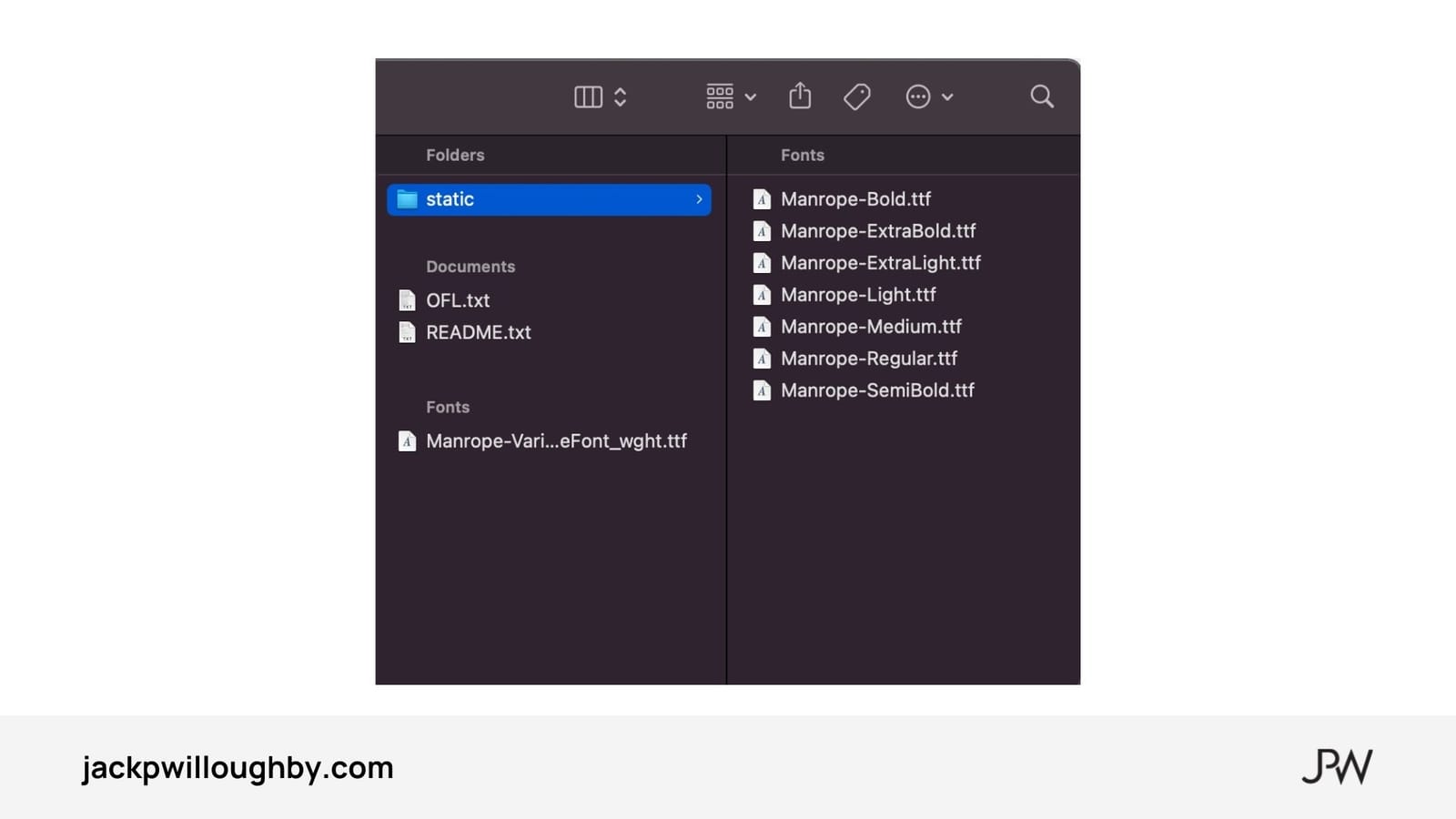 folder of available custom fonts