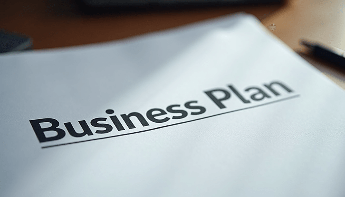 Close-up view of a business plan document