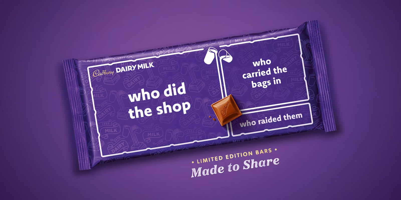 A bar of Cadbury's on a purple background