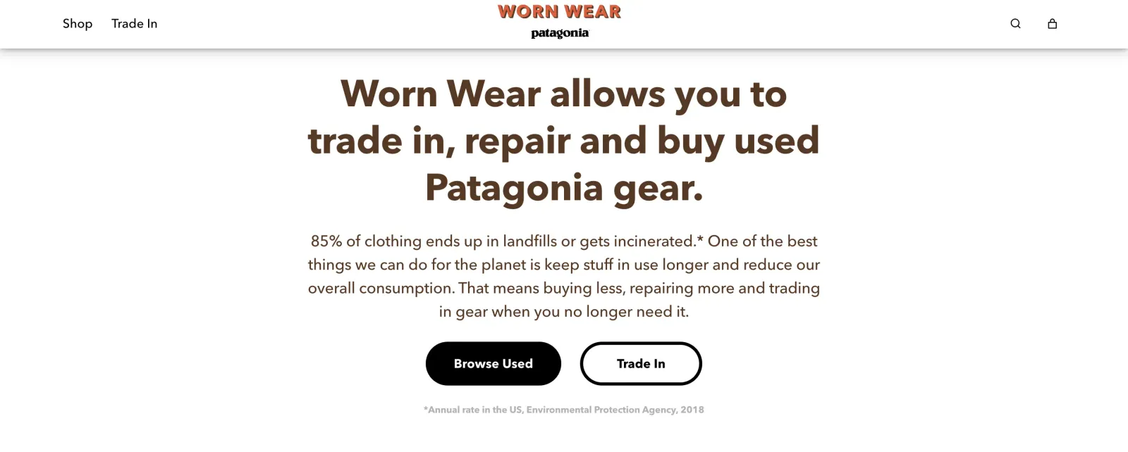 A page with the text worm wear in, buy to trade patagonia gear.