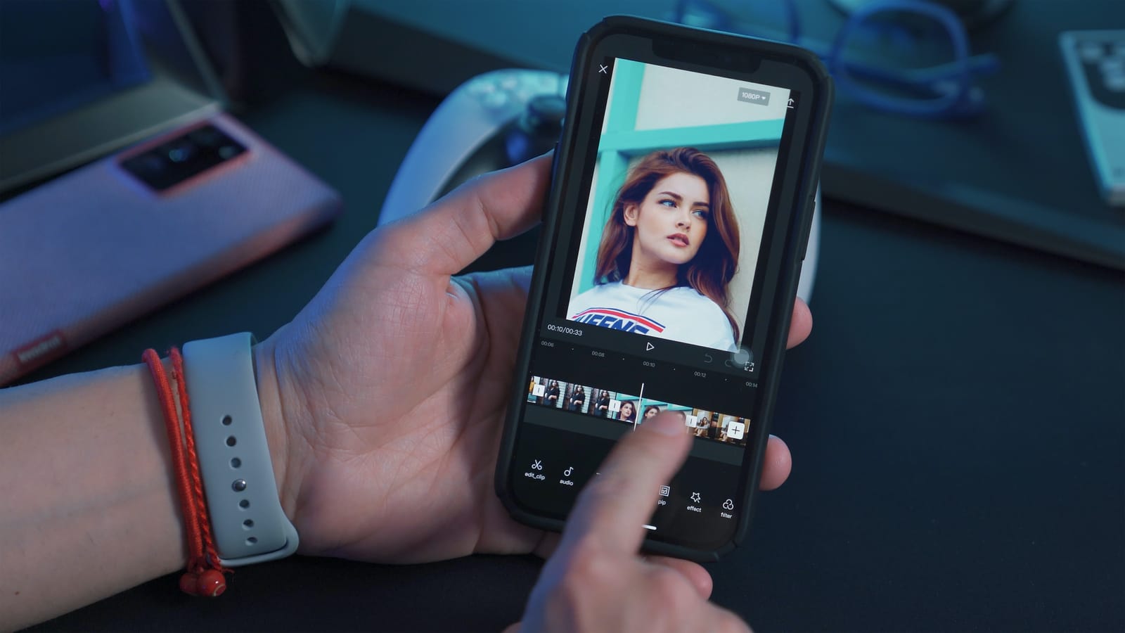 video being edited on mobile phone