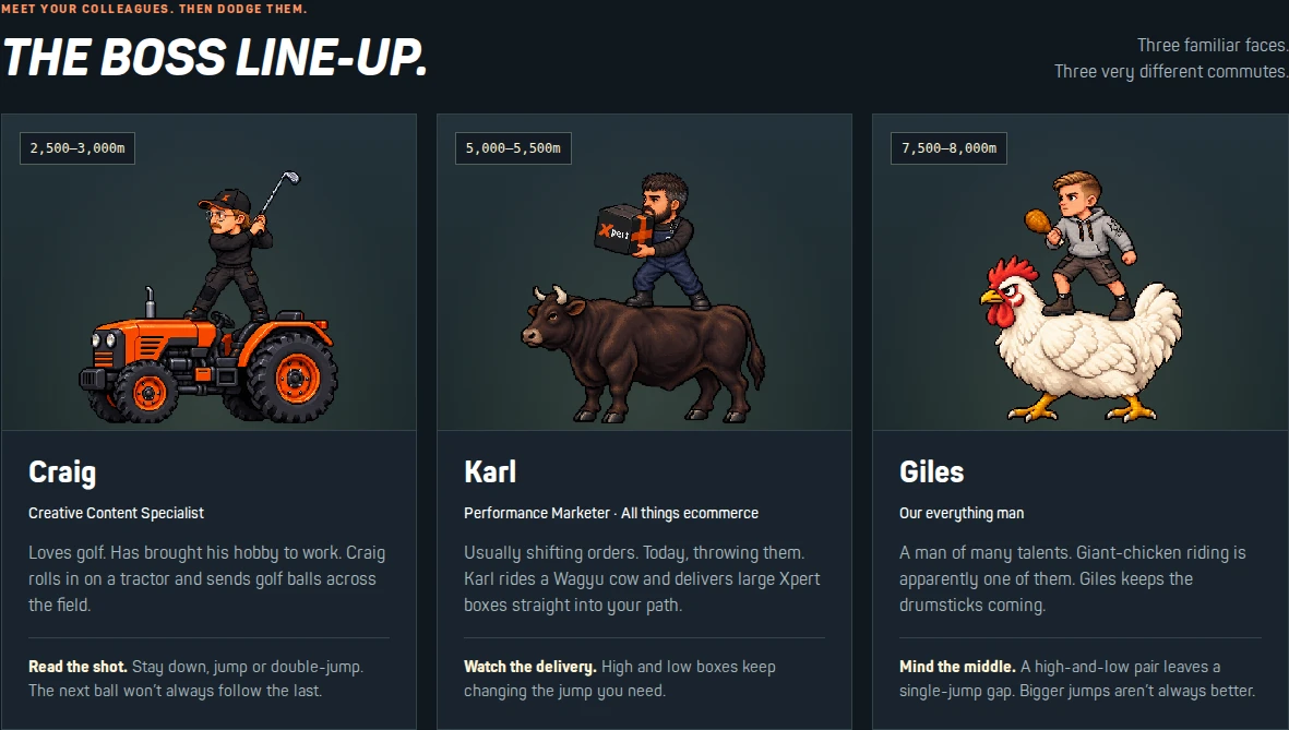 The illustrated field guide shows Craig on a tractor, Karl on a cow and Giles on a chicken