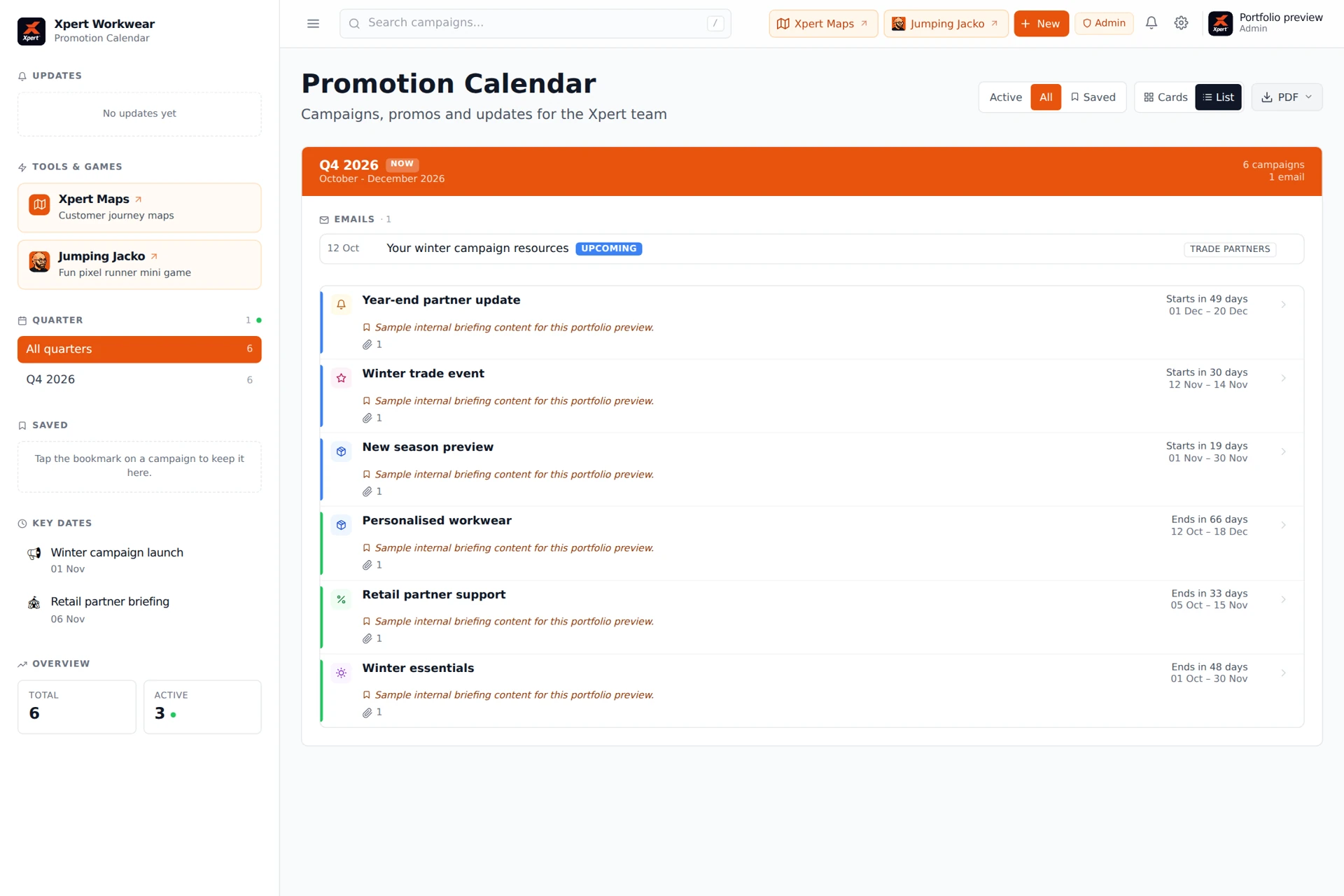 Xpert.Promo compact list view of quarterly campaigns